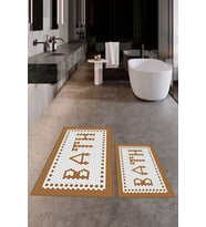 EVDEYA Dijital Baskılı Mozaik Desenli Bath Yazılı İkili Banyo Paspası Klozet Takımı, KLOZET-7-Kahve, (Kahverengi)