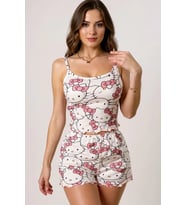 Hello Kitty Baskılı Askılı Şortlu Pijama
