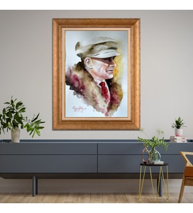 Altın Varaklı Çerçeveli Paspartulu Atatürk Tablo z4630 (Gold)