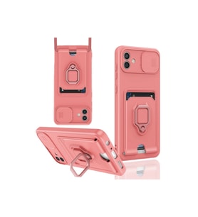 Samsung Galaxy A06 Kılıf Zuma Kartvizitli Yüzüklü Silikon - Pembe
