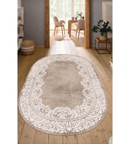 Dijital Baskılı Kaymaz Taban Yıkanabilir Oval Salon Halısı Mutfak Halısı Yolluk NDO-HK-104 (Kahverengi)