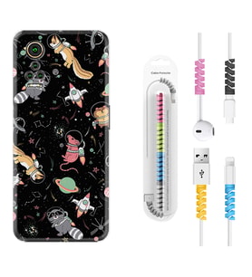 General Mobile GM 21 Pro GM 22 Pro Plus Kılıf Kablo Koruma Spiral Silikon Planet Animals 1771