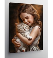 Kanvas Tablo Yavru Kedi Ve Kız