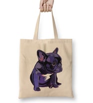 French Bulldog in Purple Bez Çanta Uzun Saplı