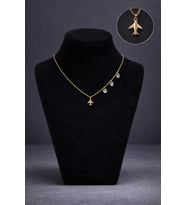 Minimal Uçak Figürlü Taşlı Gold Kolye