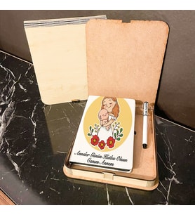 En İyi Anneye Hediye Ahşap Kutulu Defter Kalem Set 002