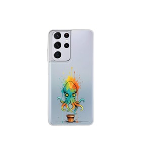 Samsung Galaxy S21 Ultra ile uyumlu Splash ahtapot tasarımlı şeffaf silikon kılıf