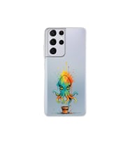 Samsung Galaxy S21 Ultra ile uyumlu Splash ahtapot tasarımlı şeffaf silikon kılıf