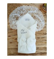 Yeni Sezon Özel Tasarım Bebek Kundağı Unisex Bebek Dış Kundak Battaniyesi Dantelli Hastane Çıkışı (Ekru)