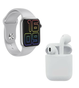 Premium Set HW12 Full Ekran Akıllı Saat Gri Bluetooth i12 İnpods Kulaklık