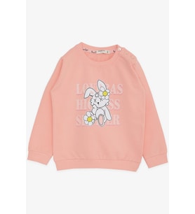 Breeze Kız Çocuk Sweatshirt Tavşancık Baskılı 1.5-5 Yaş, Somon