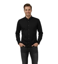 Erkek Slim Fitt Uzun Kol Petek Dokulu Gömlek 2444 BGL-ST04813 (Siyah)