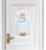 İsme Özel Ayıcık Tasarımlı Bebek/Çocuk Ahşap Kapı Süsü(mavi)