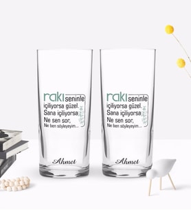 BK Gift Kişiye Özel Renkli Baskılı Rakı Seninle Güzel Tasarımlı İkili Rakı Bardağı Seti-1 (Beyaz)