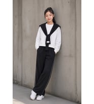 Lacivert Kız Çocuk Omuz Bağlama Detaylı Sweatshirt Geniş Paça Pantolon 2li Takım 24759