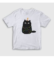 Presmono Unisex Çocuk Beyaz Yeni Yıl Kedisi Yılbaşı T-Shirt 270869tt