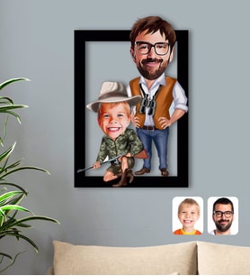 BK Gift Kişiye Özel Baba Oğul Karikatürlü 3D Ahşap Tablo-1