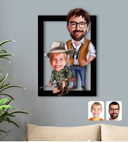BK Gift Kişiye Özel Baba Oğul Karikatürlü 3D Ahşap Tablo-1