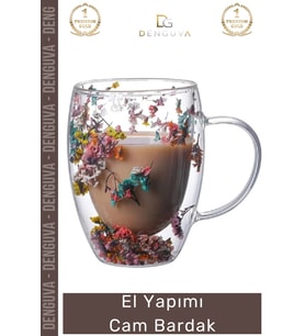 #CamBardak Organik Çiçekli Isıya Dayanıklı Borosilikat El Yapımı Estetik Cam Handmade Bardak 350ml