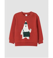 LCW baby Kırmızı Bisiklet Yaka Ayı Baskılı Erkek Bebek Sweatshirt