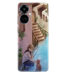 Camon 19 Pro Kılıf Resimli Desenli Silikon Platinium Series Cat And Girl 1808