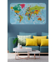 Türkçe Eğitici Ülke Ve Başkent Okyanus Detaylı Atlası  Dünya Haritası Duvar Sticker -60x105-3865