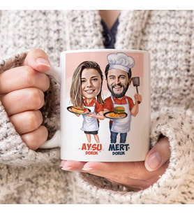 Kişiye Özel Aşçı Sevgililer Karikatürlü Kupa Bardak