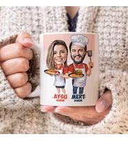 Kişiye Özel Aşçı Sevgililer Karikatürlü Kupa Bardak