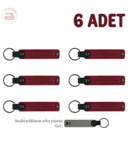 Doğa Yürüyüşü Ekibine Hatıra Olarak, 6'lı Set, Kişiye Özel Yazılı Deri Anahtarlık, Kırmızı & Gri