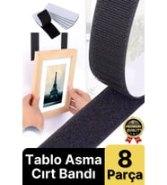 Ultra Güçlü İz Bırakmaz Çivisiz Tablo Çerçeve Asma Kendinden Yapışkanlı Siyah Cırt Bant 8'li Set