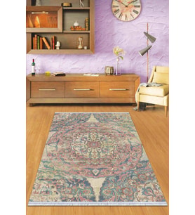 Pembe Vintage Dokuma Pamuk Tabanlı Kaymaz Kilim KLM334
