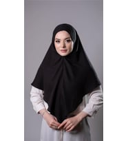 Siyah Pratik Hazır Geçmeli Tesettür Eşarp Pamuk Caz Kumaş Düz Hijab 2306_01