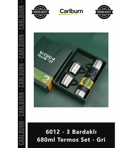 Özel Üretim Çelik Paslanmaz Hediye Kutulu Vakumlu Konfor 6012 3 Bardaklı 680ml Termos Set Gri