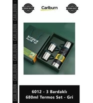 Özel Üretim Çelik Paslanmaz Hediye Kutulu Vakumlu Konfor 6012 3 Bardaklı 680ml Termos Set Gri