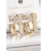 Pirinç Gold Renk Kare Zirkon Taşlı Kadın Küpe 5886