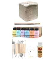 Beyaz Seramik Hamuru 6 kg Kil Şekillendirme Set 11'li Artdeco Akrilik Boya 6x75 Ml Pastel Renkler