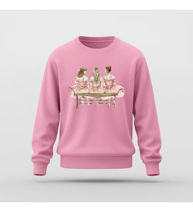 Üç Balerin Baskılı Basic Sweatshirt (Pembe)