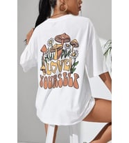 Unisex Baskılı Oversize T-Shirt - Beyaz