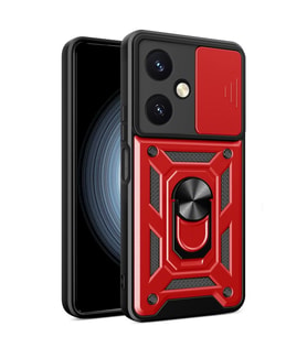 Newface Vivo Y27 Kılıf Pars Lens Yüzüklü Silikon - Kırmızı