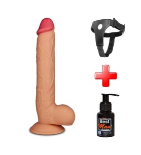 LilituShop 27,5 cm Belden Bağlamalı Yeni Nesil Realistik Penis + Kemer + Kayganlaştırıcı Hediyeli