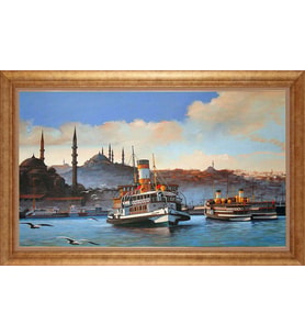 Çerçeveli Paspartulu Manzara Tablo ah1166 (Gold)