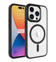 Apple iPhone 15 Pro Kılıf Wireless Şarj Özellikli Krom Magsafe Silikon Kılıf (Siyah)