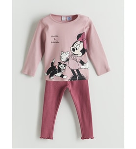 LCW baby Lila Minnie Mouse Baskılı Kız Bebek Tişört Ve Tayt 2'li