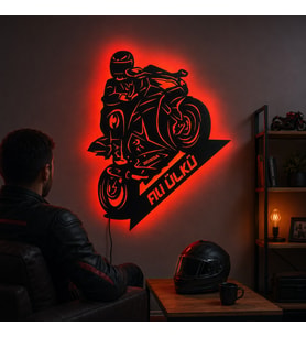 Kişiye veya Fotoğrafa Özel Led Işıklı Ahşap Hediyelik Motosiklet Tabloları, Dekor