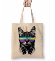 Havalı DJ Cool Kedi Bez Çanta Uzun Saplı