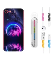 Apple iPhone 5 6 7 8 Plus Se XR Kılıf Kablo Koruma Spiral Silikon Star Planet 1652