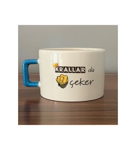 Krallar Da Nah Çeker Baskılı Mavi Kulplu Kare Kupa - Komik Hediye Bardak Fincan Mug