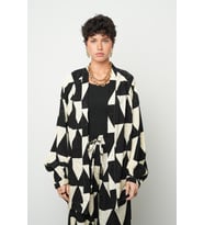 Kadın Geometrik Üçgen Desenli Modern Oversize Kimono (Siyah)