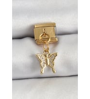 316L Çelik Sallantılı Zirkon Taşlı Kelebek Model Gold Renk Nomination Charm 588 - SSSSSS9736-6