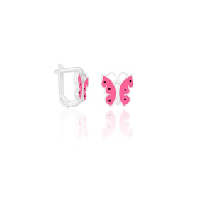Kelebek 925 Ayar Gümüş Çocuk Küpesi Klipsli Model ST097 (Pembe)